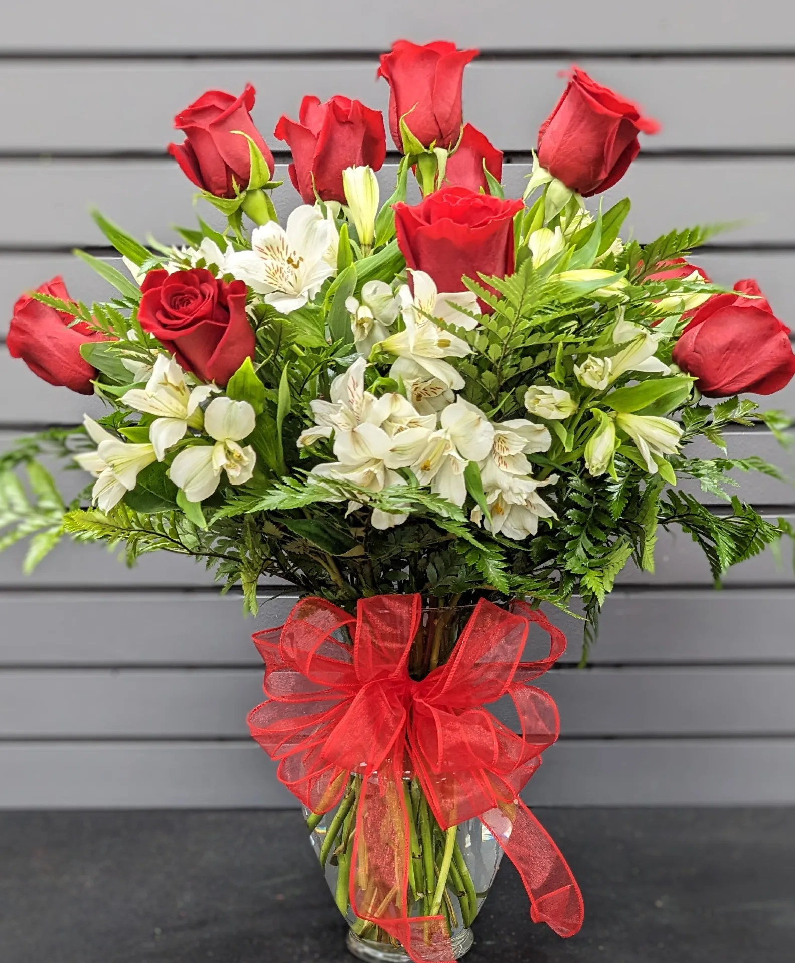 Dozen Roses with Alstromeria Vase Arrangement Dozen Roses with Alstromeria Vase Arrangement