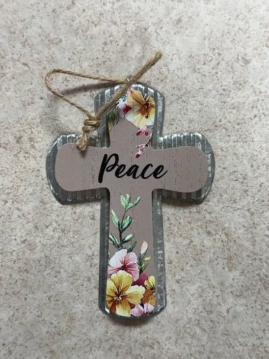 Wood and Metal Cross Ornament