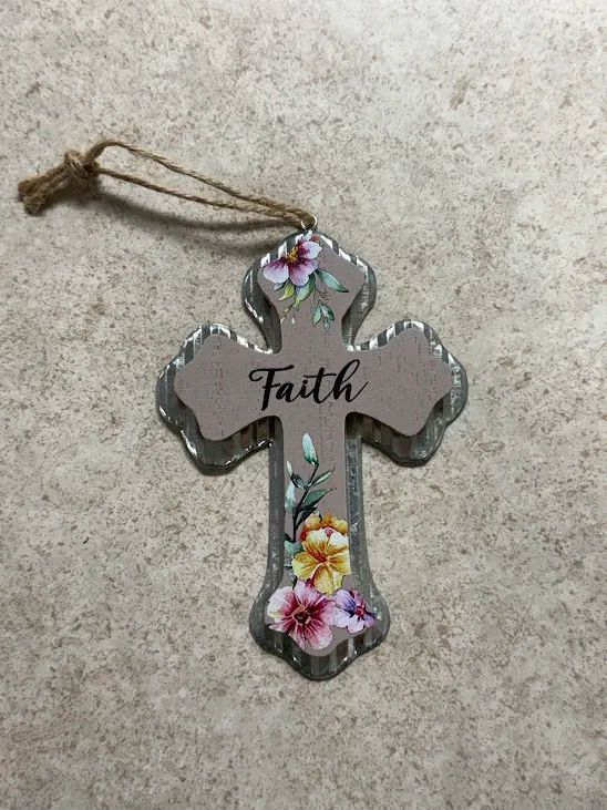 Wood and Metal Cross Ornament