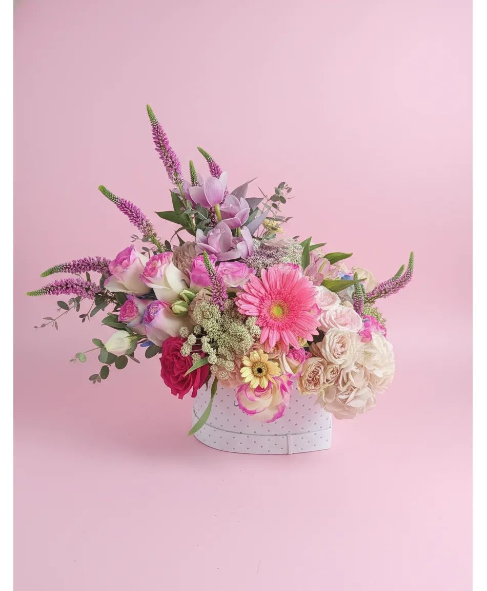 Pretty n Pinks box assorted flowers