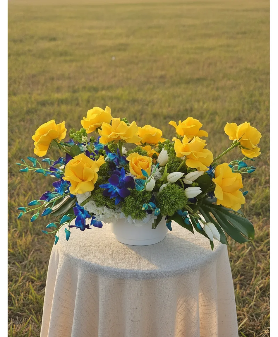 Yellow Dream arrangement Beautiful roses and orchids mix flowers Yellow Dream arrangement Beautiful roses and orchids mix flowers