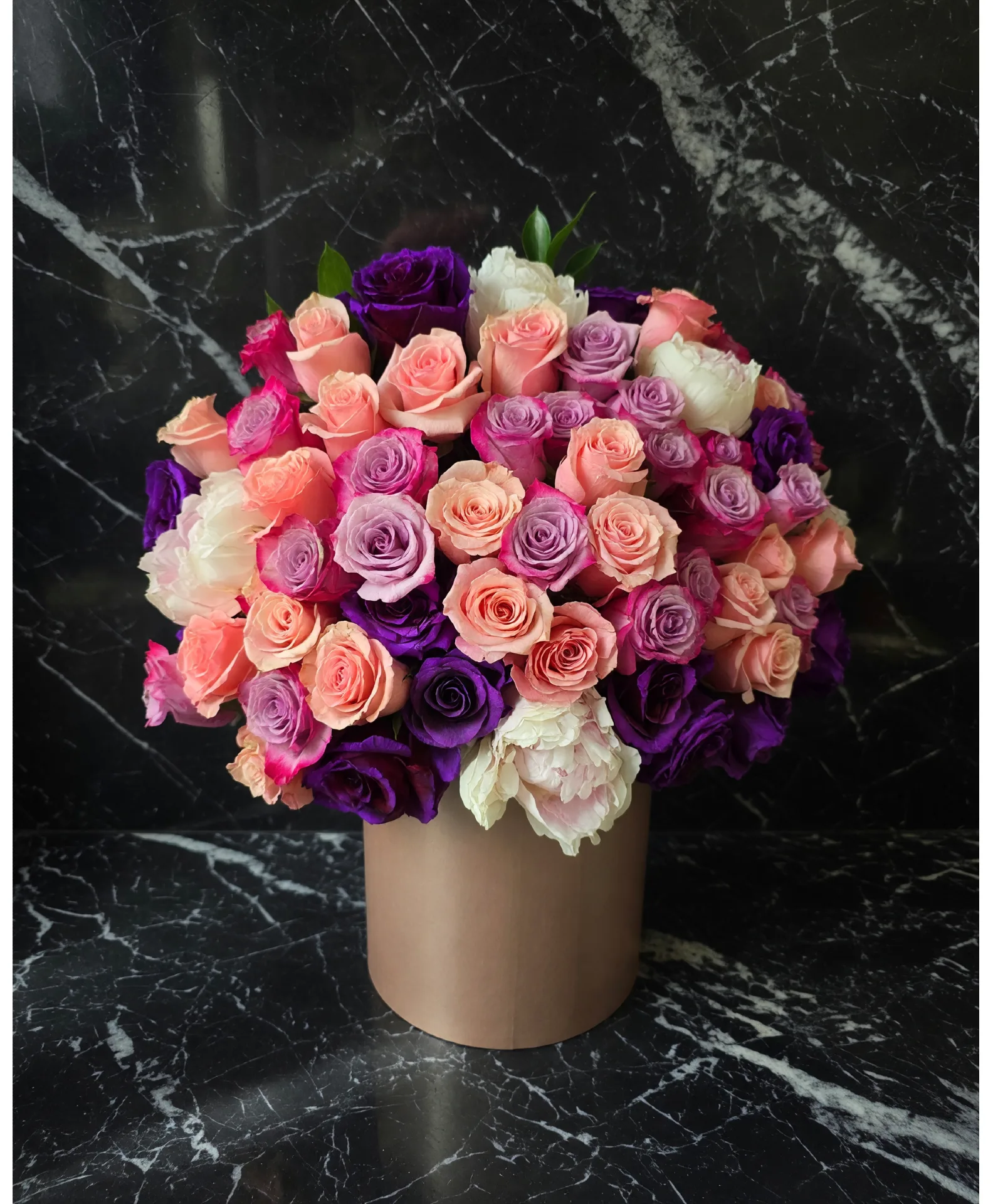 Happiness Love box A rainbow of soft color roses and jewel tone colors Happiness Love box A rainbow of soft color roses and jewel tone colors