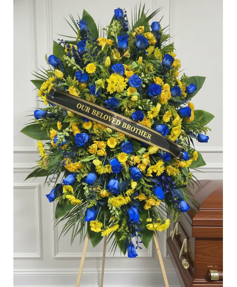 large spray blue and yellow colors available large spray blue and yellow colors available